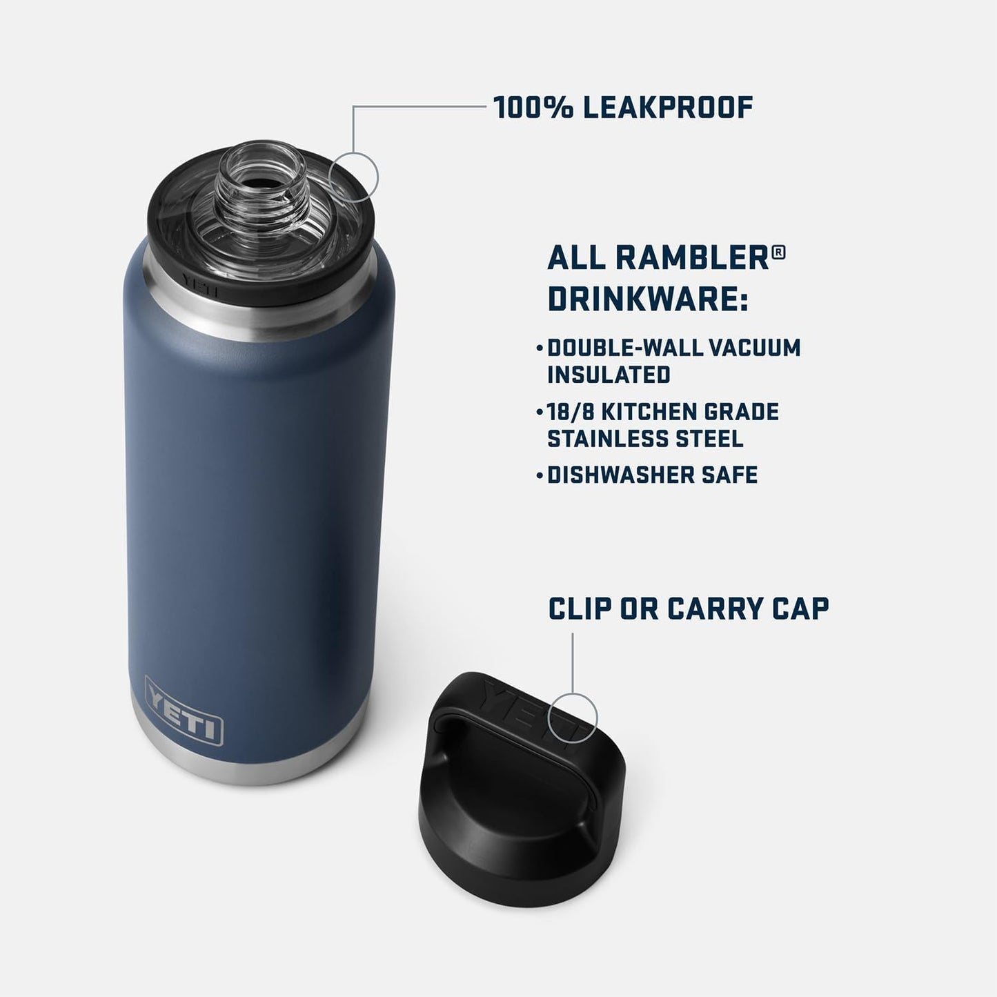 YETI Rambler 36 oz Bottle, Leakproof, Vacuum Insulated, Stainless Steel with Chug Cap, Rescue Red