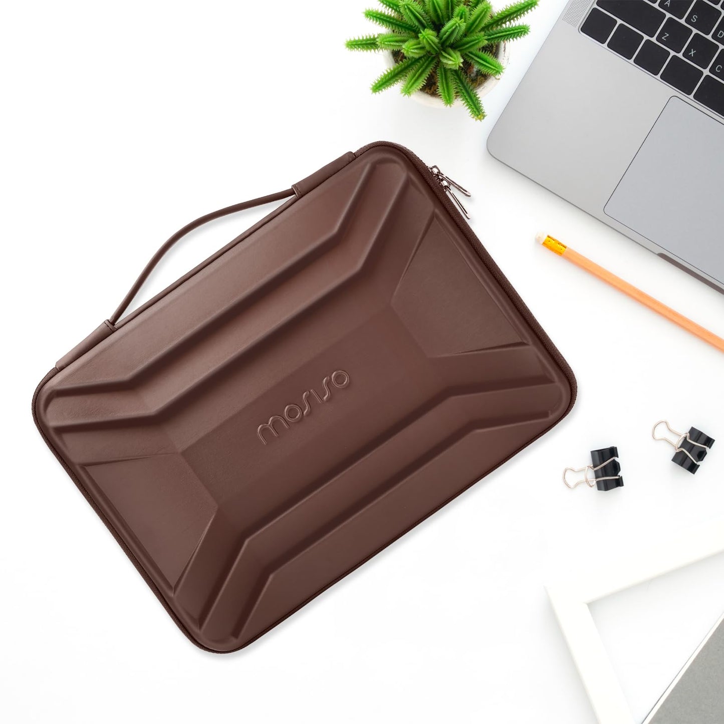 MOSISO 13-14 inch Laptop Hard Case, 13.3 inch Waterproof Shockproof Computer Bag Compatible with MacBook HP Dell, Symmetrical Trapezoid EVA Carrying Laptop Sleeve Hard Shell with Handle, Brown