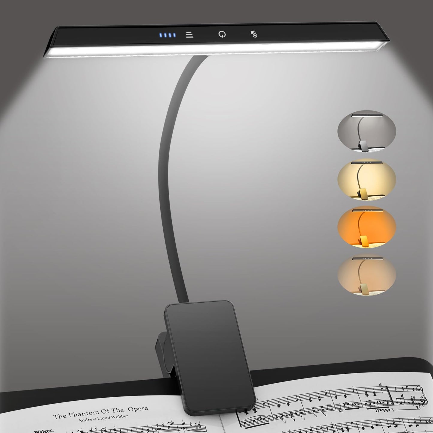Professional 47 LED Rechargeable Music Stand Light - 1/2 Pack Eye Caring Clip on Piano Lights, 4 Color & 3 Brightness, USB-C, up to 110 Hrs Runtime, Portable Lamp for Musician, Piano, Reading