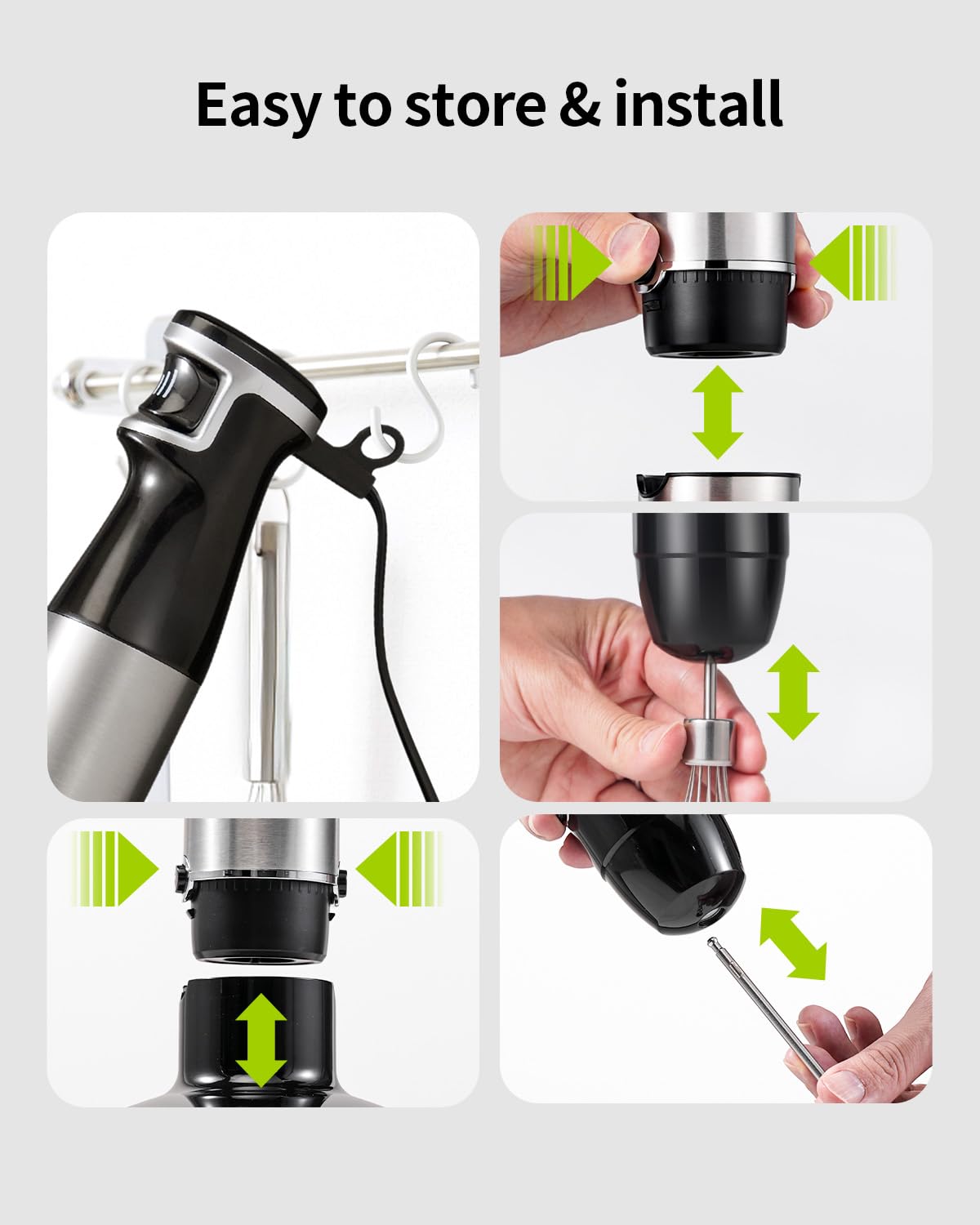 Immersion Blender Handheld, 1100W Hand Blender Set, 5 in 1 Trigger Variable Speed Stick Blender with Milk Frother, Whisk, 800ml Beaker, 600ml Chopper for Soup, Smoothie, Baby Food, Puree, BPA Free