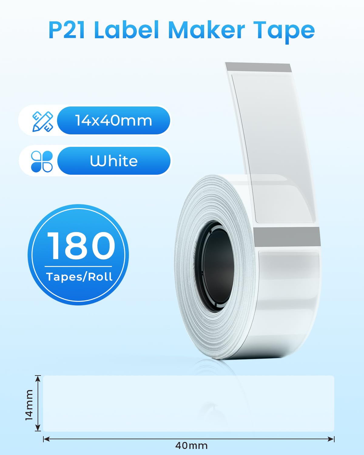 9-Rolls Compatible with Nelko P21 Label Maker Tape, 14x40mm (0.55"x1.57"), 180 Labels/Roll, Transparent,Standard Laminated Office Labeling Tape, Replace for NADAIIN N12, ORGBRO X1, ORGSTA S001