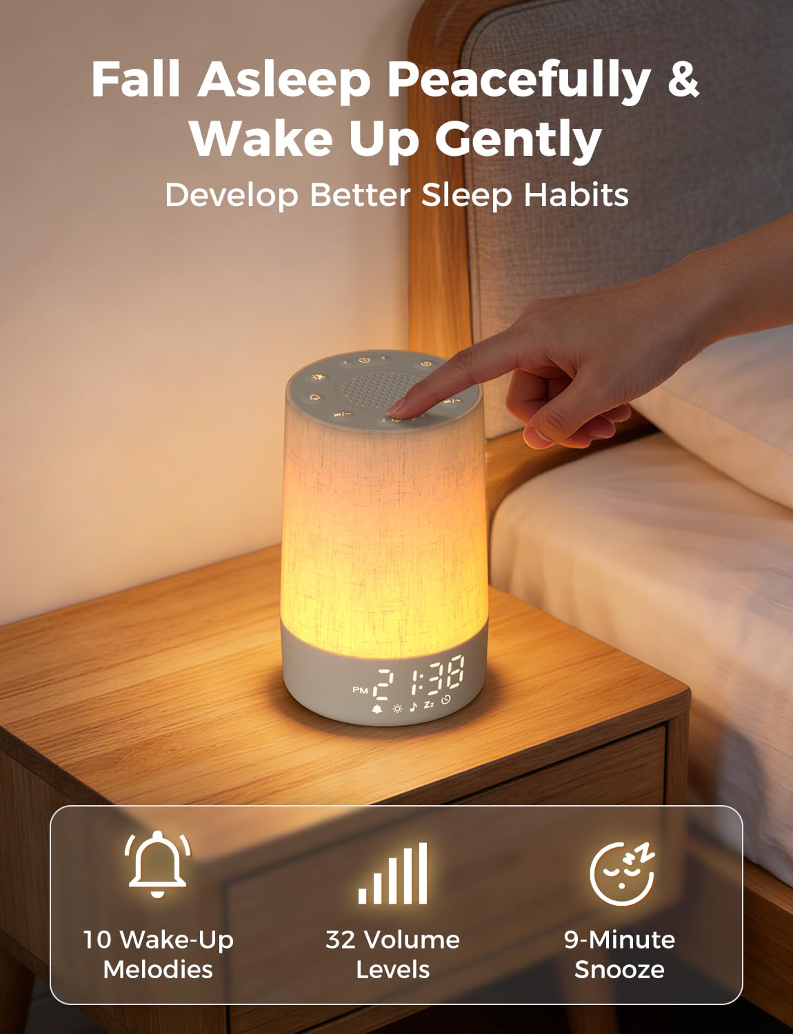 LIORQUE Sunrise Alarm Clock Wake Up Light 30 Soothing Sounds & White Noise, Digital Alarm Clock with Mains Powered for Bedroom, Adjustable 10 Brightness Levels & Night Light for Kids Adults