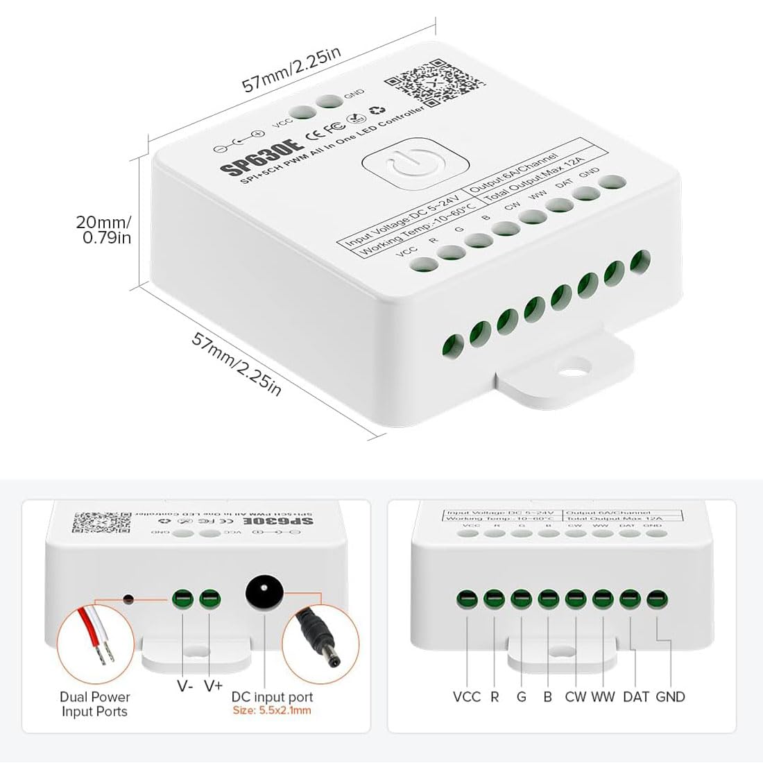 UCHARGE SP630E Bluetooth LED Controller Kit with RB3 RF Remote, 4 Zones App Control DC5V-24V for COB FCOB RGB RGBW Addressable LED Strip WS2812B WS2815 SK6812, Music Sync Smart Lighting
