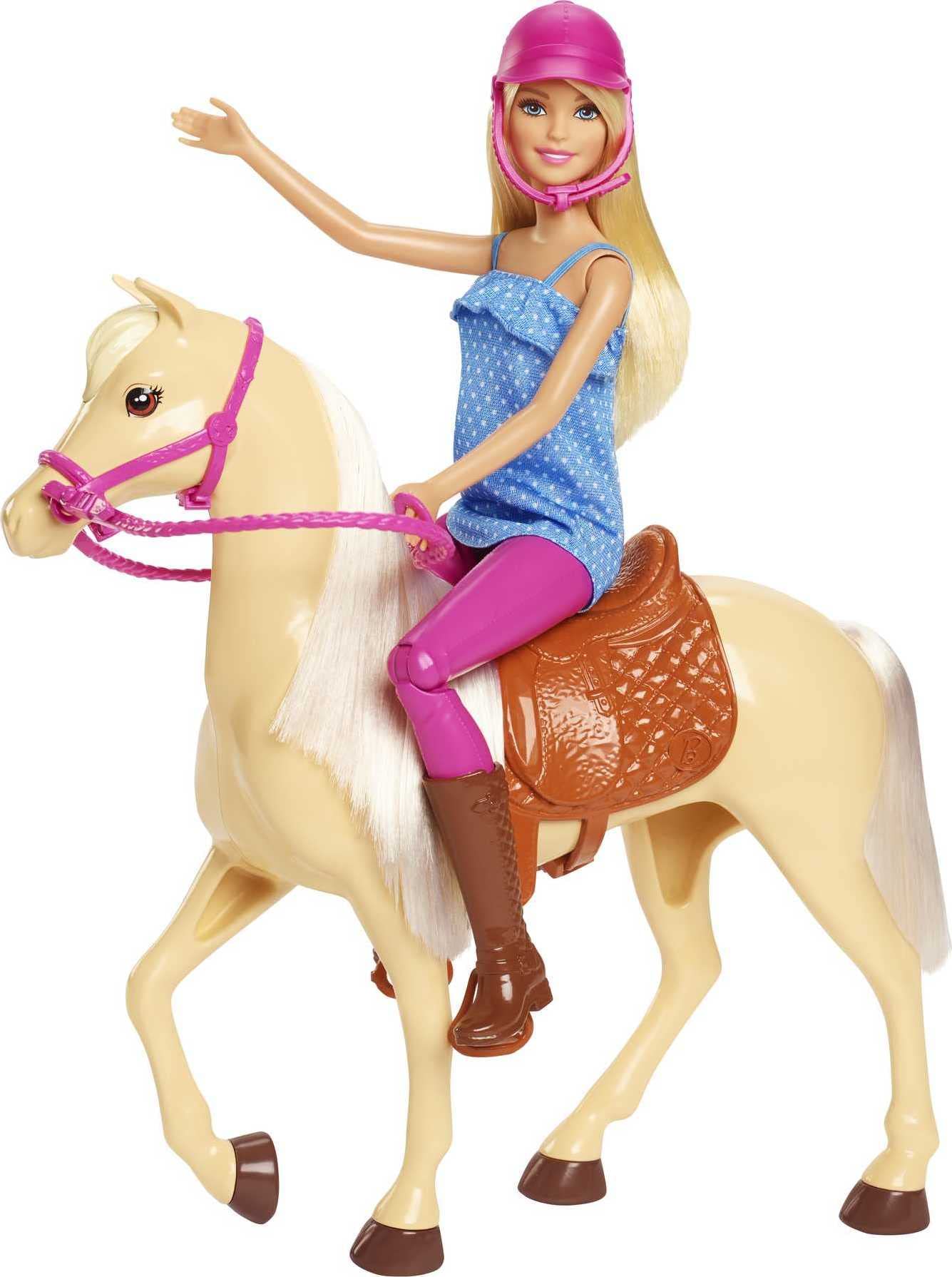 Barbie Playet with Blonde Fashion Doll in Riding Outfit & Light Brown Horse with Saddle, Bridle & Reins