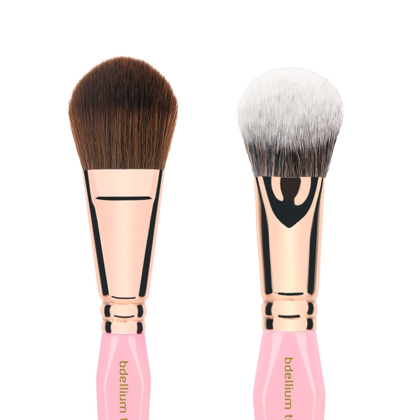 Bdellium Tools Pink Golden Triangle Face & Eyes Makeup Brush Set - Well-balanced Brush Set with Soft Synthetic Bristles and Rose Gold Brass Ferrule for a Variety of Looks (Pink, 5 pcs)