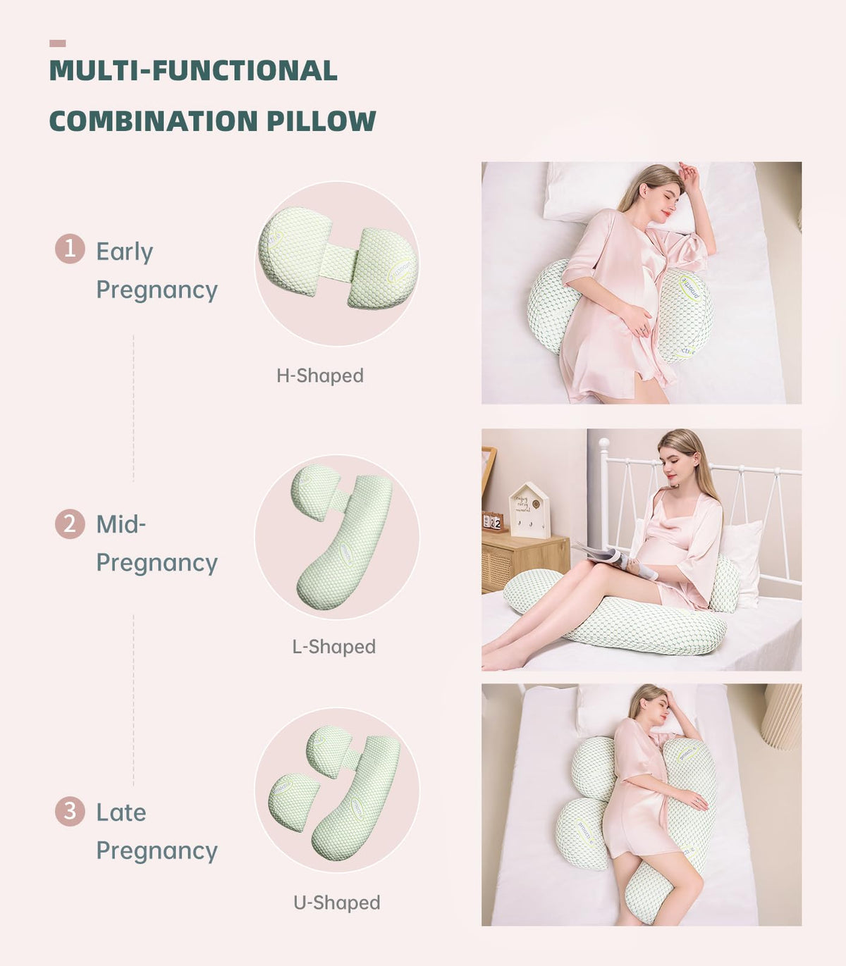 Oternal Pregnancy Pillow for Pregnant Women,Soft Pregnancy Body Pillow,Support for Back, Hips, Legs,Maternity Pillow with Detachable & Adjustable Pillow Cover, Green