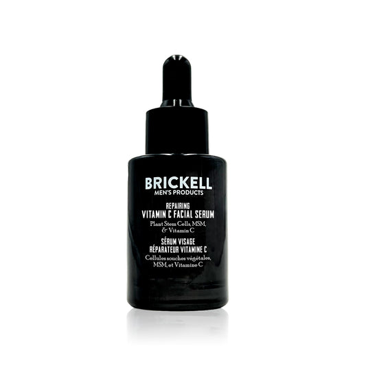 Brickell Men's Anti Aging Vitamin C Serum For Face, Repairing Night Face Serum for Men, Natural and Organic Hyaluronic Acid Serum For Face to Diminish Wrinkles and Reduce Redness, 30ml, Unscented