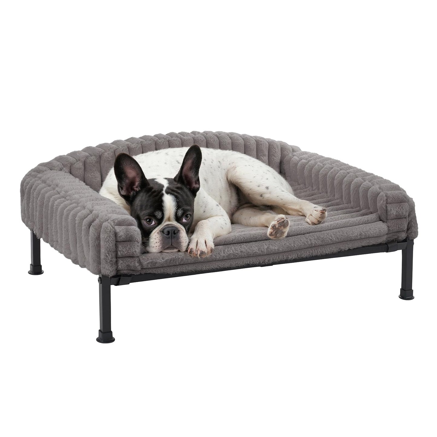 Veehoo Orthopedic Elevated Dog Bed with Bolster Cushion, Fluffy Plush Dog Couch Beds for Small Dogs, Cats, Washable Cozy Raised Pet Cot with Non-Slip Feet for Indoor or Patios Use, Gray, 24×18 Inches