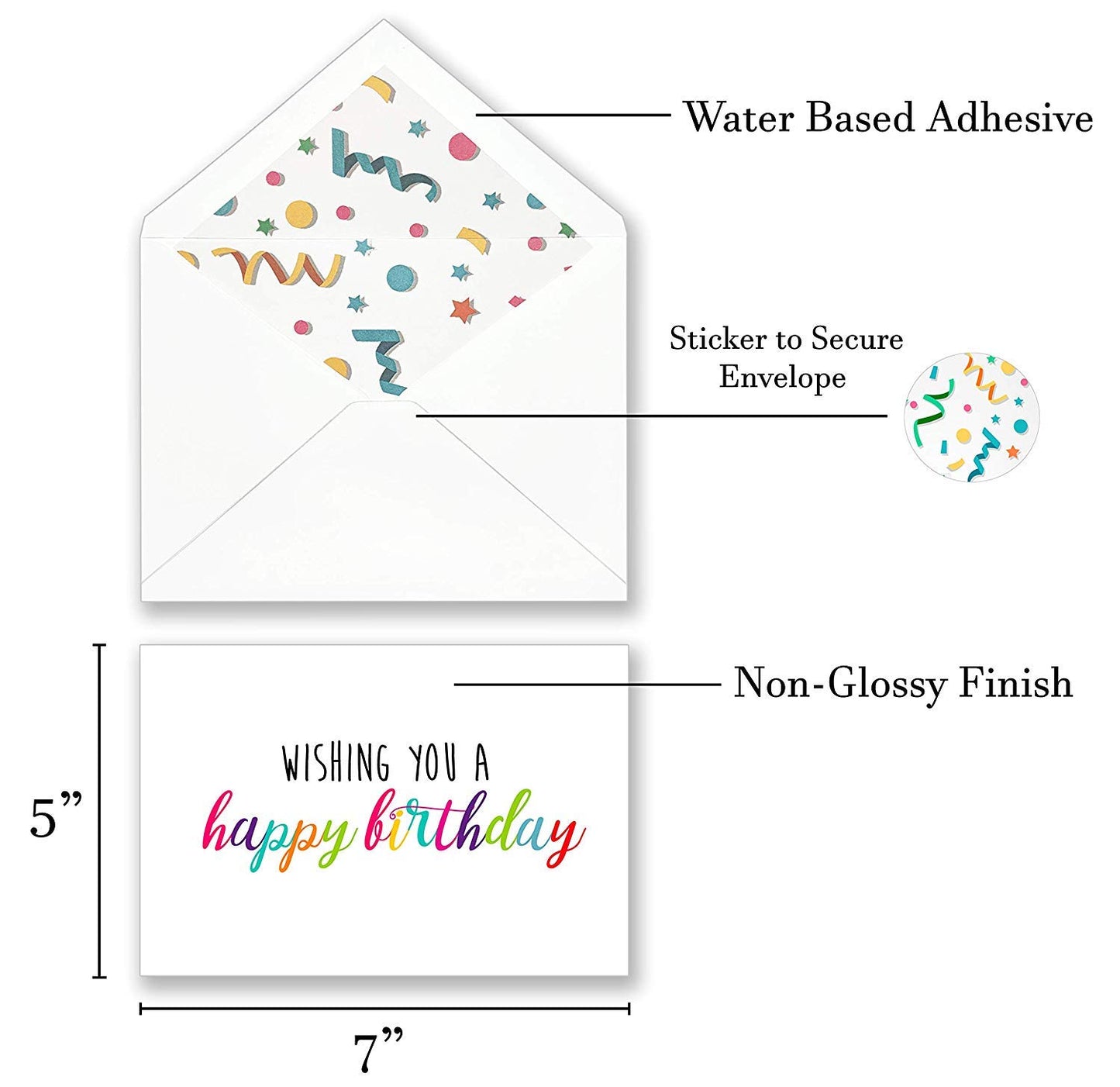 100 Happy Birthday Cards, Large Assorted Greeting Notes with Envelopes and Stickers, 10 Unique Designs, 5x7 Inch, Thick Card Stock Bulk Box Set