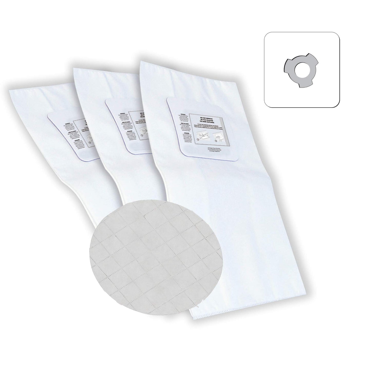 CYCLOVAC GS125/135 | TDSAC92N | Short Heavy Duty Central Vacuum Electrostatic Filter Bag with 3 Notches | Set of 3 Bags and 1 large round filter | 16 L (3.6 GAL)