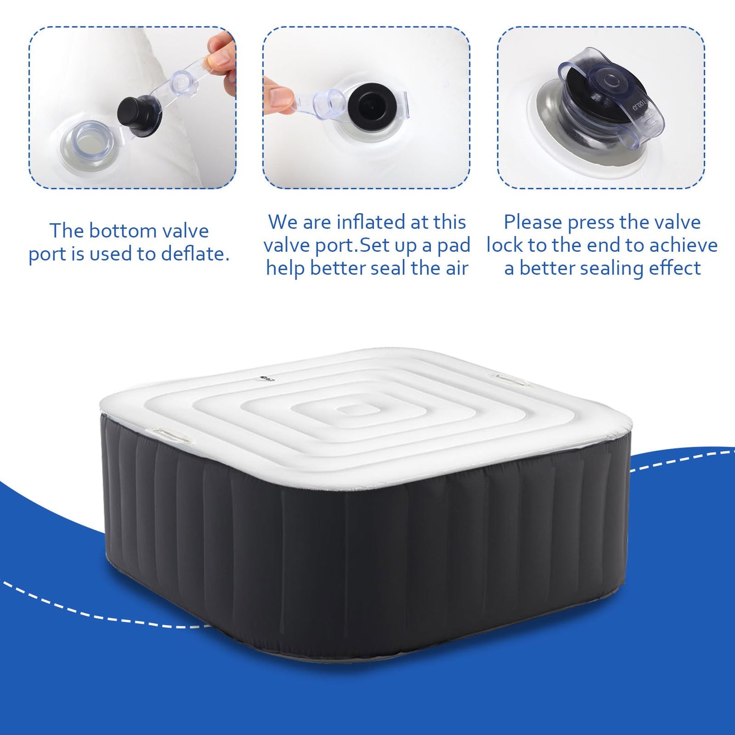 4.6 Ft Inflatable Hot Tub Cover, Square Hot Tub Cover Replacement Foldable Spa Covers Protector for Outdoor Inflatable Hot Tub, Rainproof and Tearproof