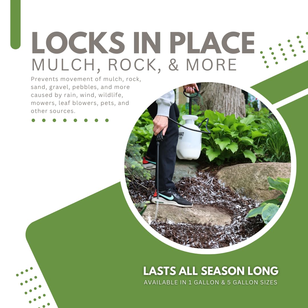 Landscape Loc Mulch & Rock Bond - Binder for Mulch, Rock, Bark, & Pea Gravel, Safe for Plants & Pets, Ready to Use, Adhesive Spray, Strong Stabilizing Glue, Fast Drying (3,78 L)
