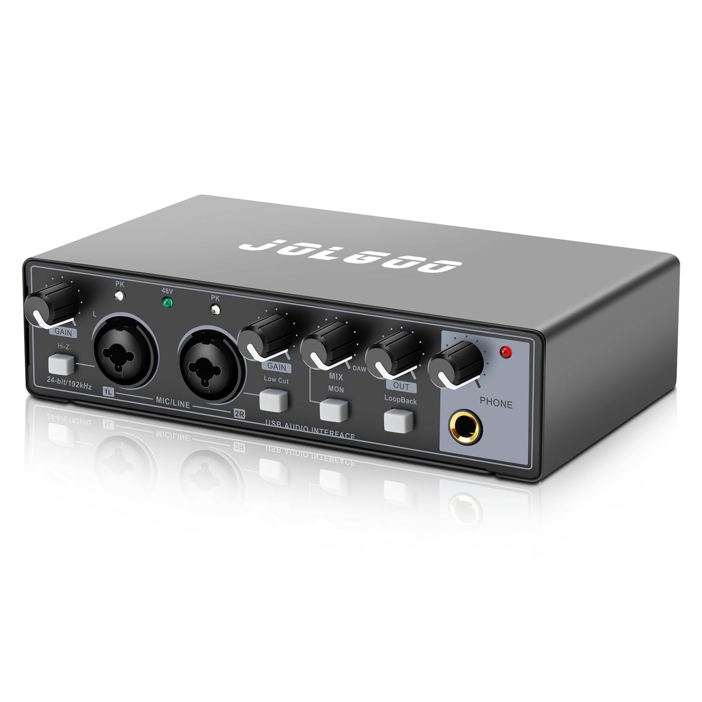 USB Audio Interface for Recording Music, 24-Bit/192kHz, Plug and Play Audio Interface for PC, Mac, and Smartphone – Low Latency, XLR/Line In, Headphone Out