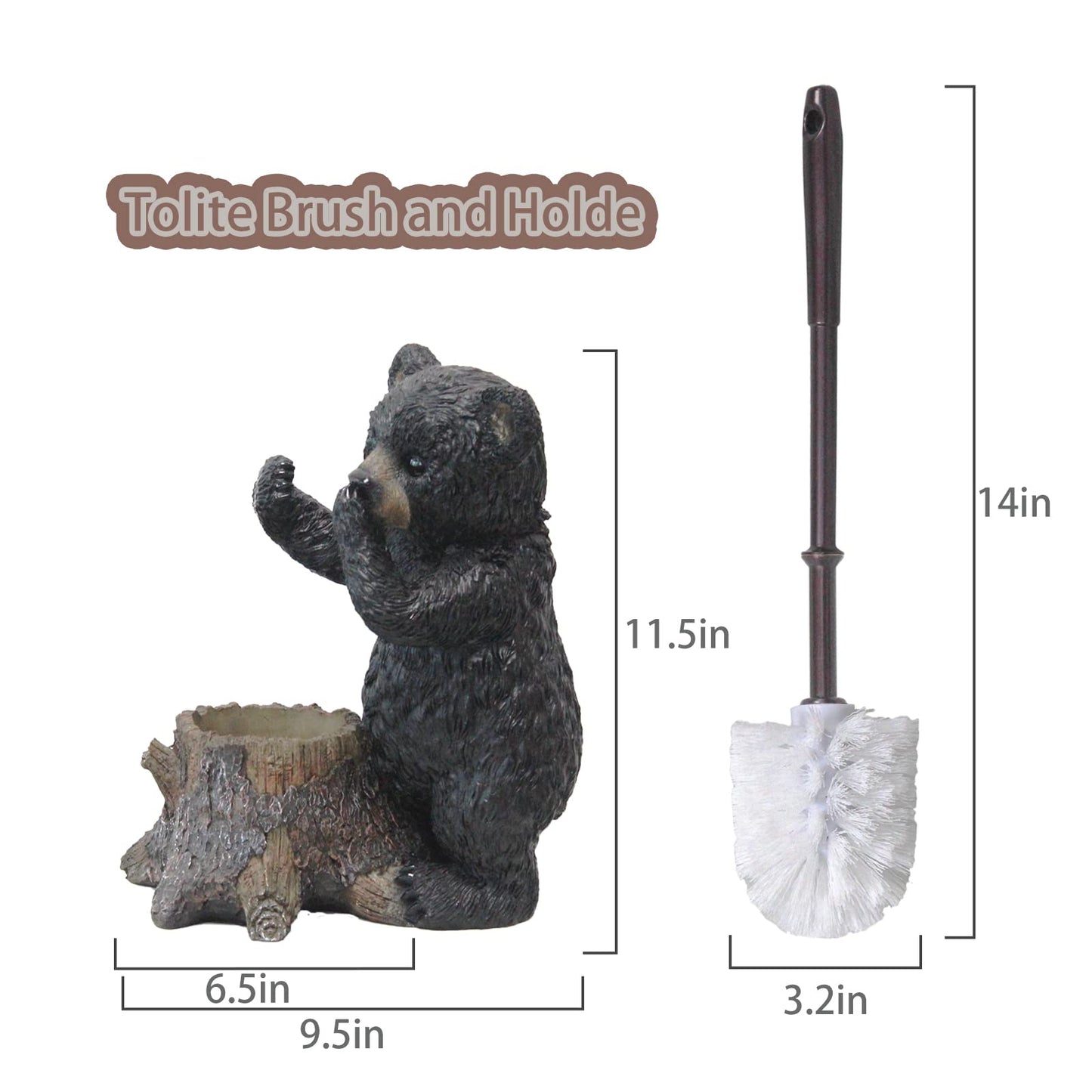Toilet Brush Holder Set for Bathroom Super Cute Bear Base Solidly Toilet Bowl Brush and Holder Flexible and Durable Style Stylish Toilet Cleaner Brush Saving Storage Space Toilet Brushes for Bathroom