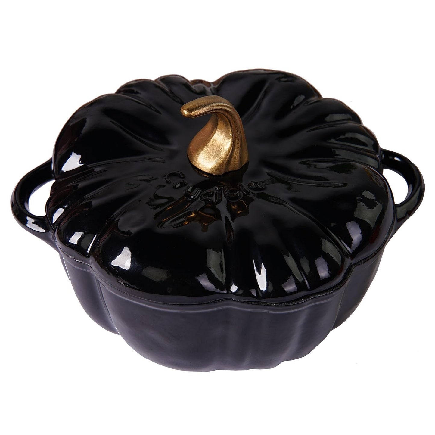 Enameled Cast Iron Pumpkin Pot Dutch Oven Cocotte, Black, 2.32 qt (2.2 L)