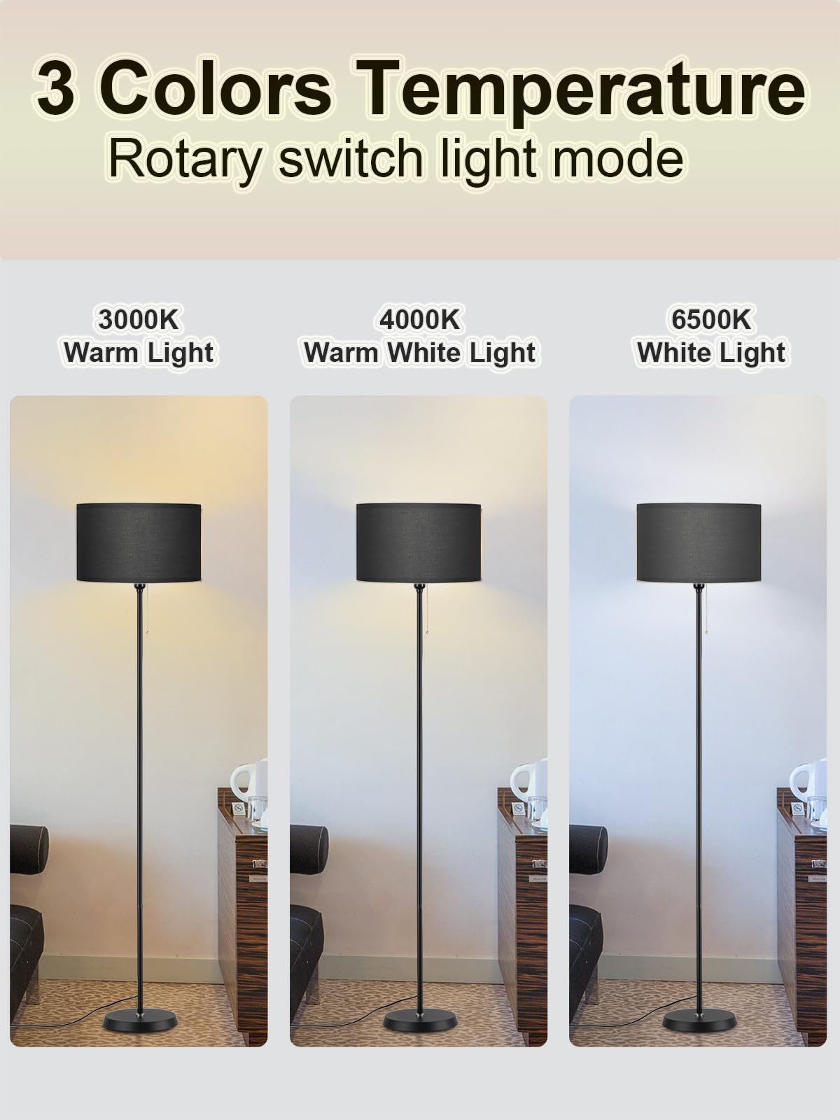 Dimmable Floor Reading Lamps for Living Room Farmhouse Corner Arc Standing LED Modern Floor Lamps, LED Bulb Includes (Black Linen Lampshape)
