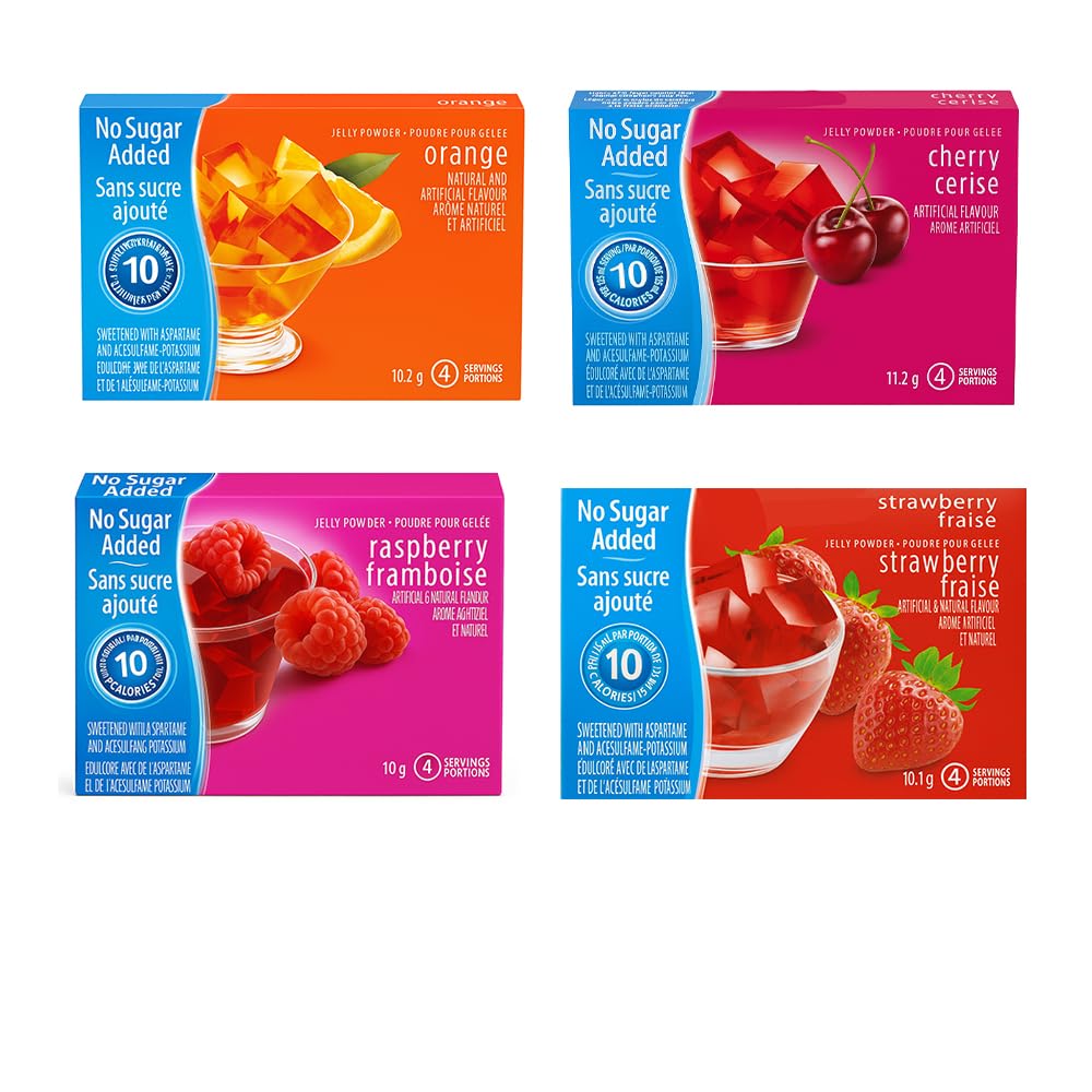No Sugar Added Gelatin Mix 4-Pack – Strawberry, Orange, Cherry, Raspberry (41.5g Total) + PaLiSoL Keychain | Gélatine sans sucre – 4 saveurs + porte-clés PaLiSoL