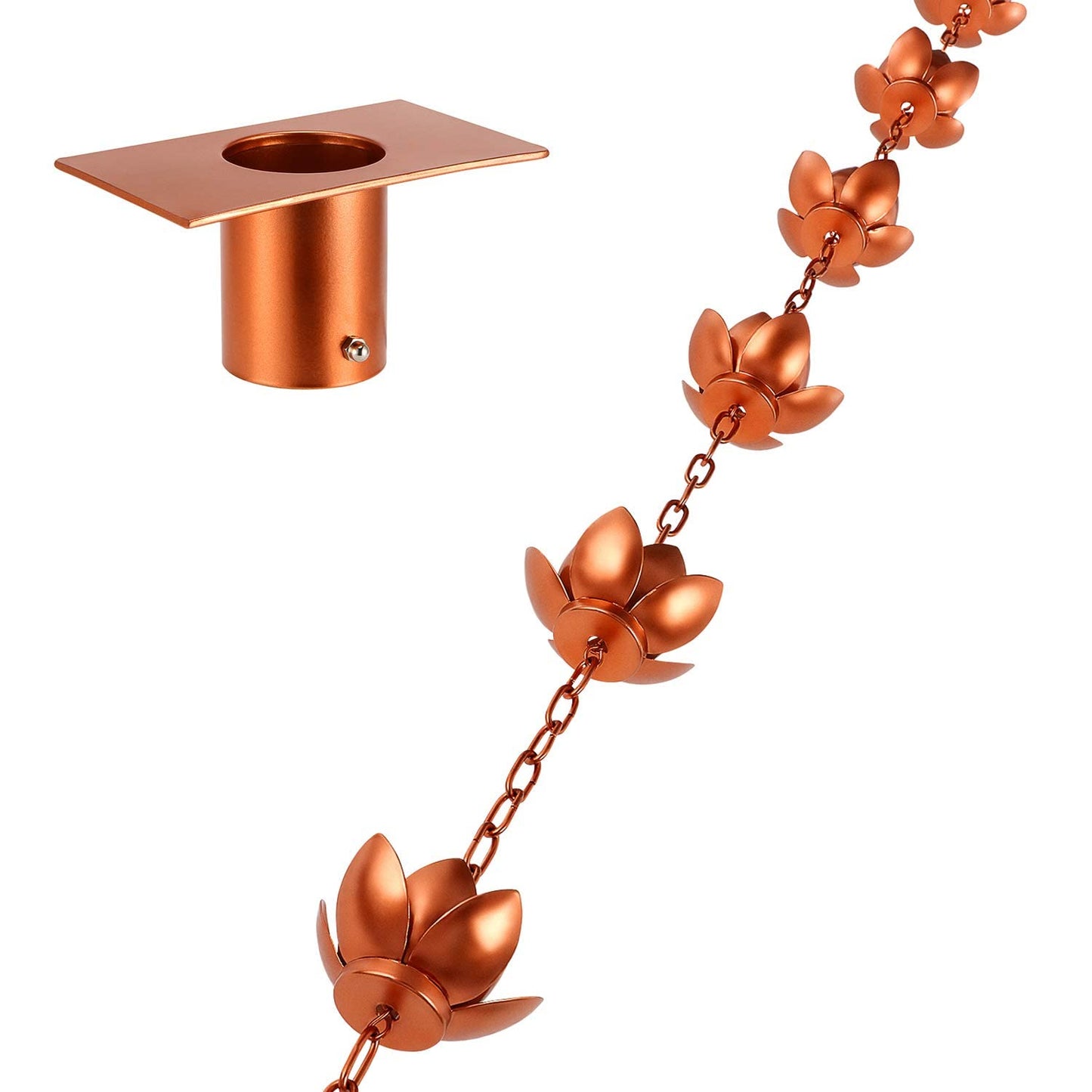 Oak Leaf Rain Chain with Adapter, 8.5ft Adjustable Lotus Rain Catcher Chain for Gutters Outside Downspout, for Divert Water and Home Display, Copper Powder Coated