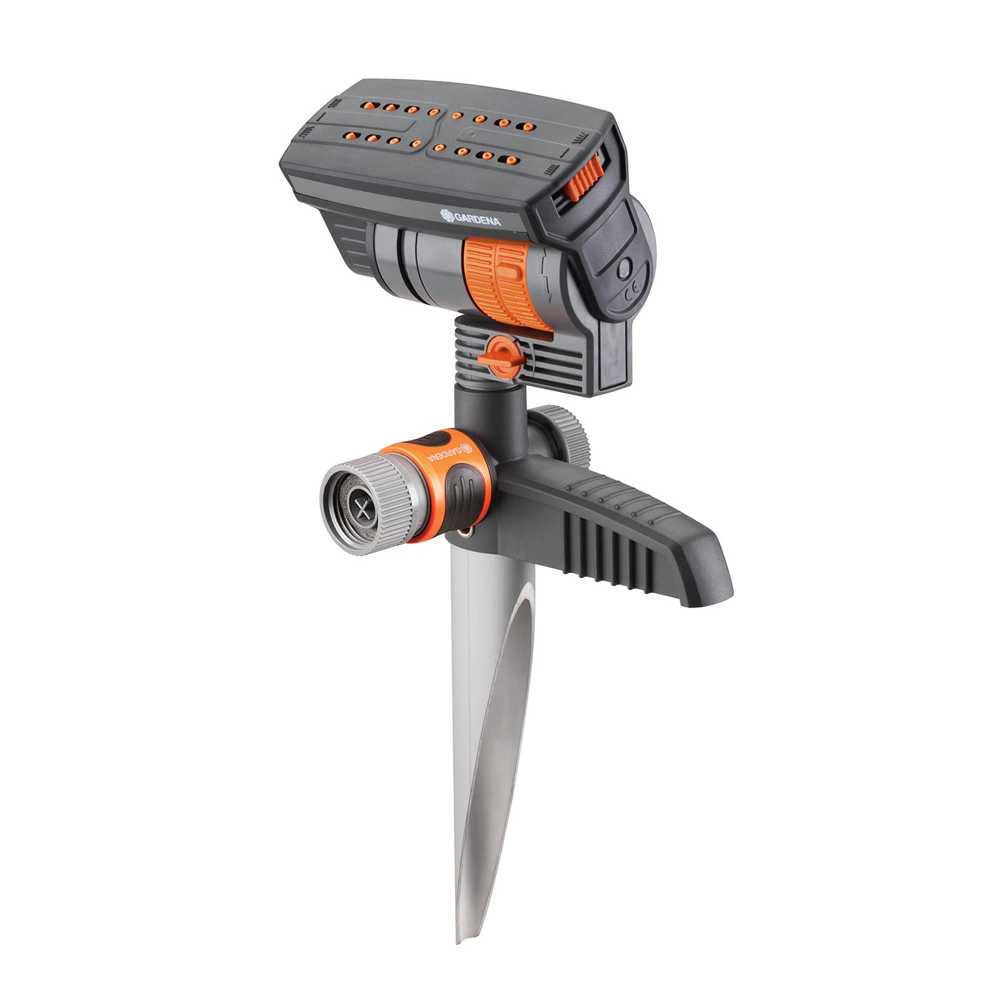 Gardena N83-SZMXFP Frost-Proof ZoomMaxx Oscillating Sprinkler on Spike, 2,300 Sq. Ft. Coverage, Spike Base for Flexible and Precise Watering, Includes Waterstop Quick Connector, Made in Germany