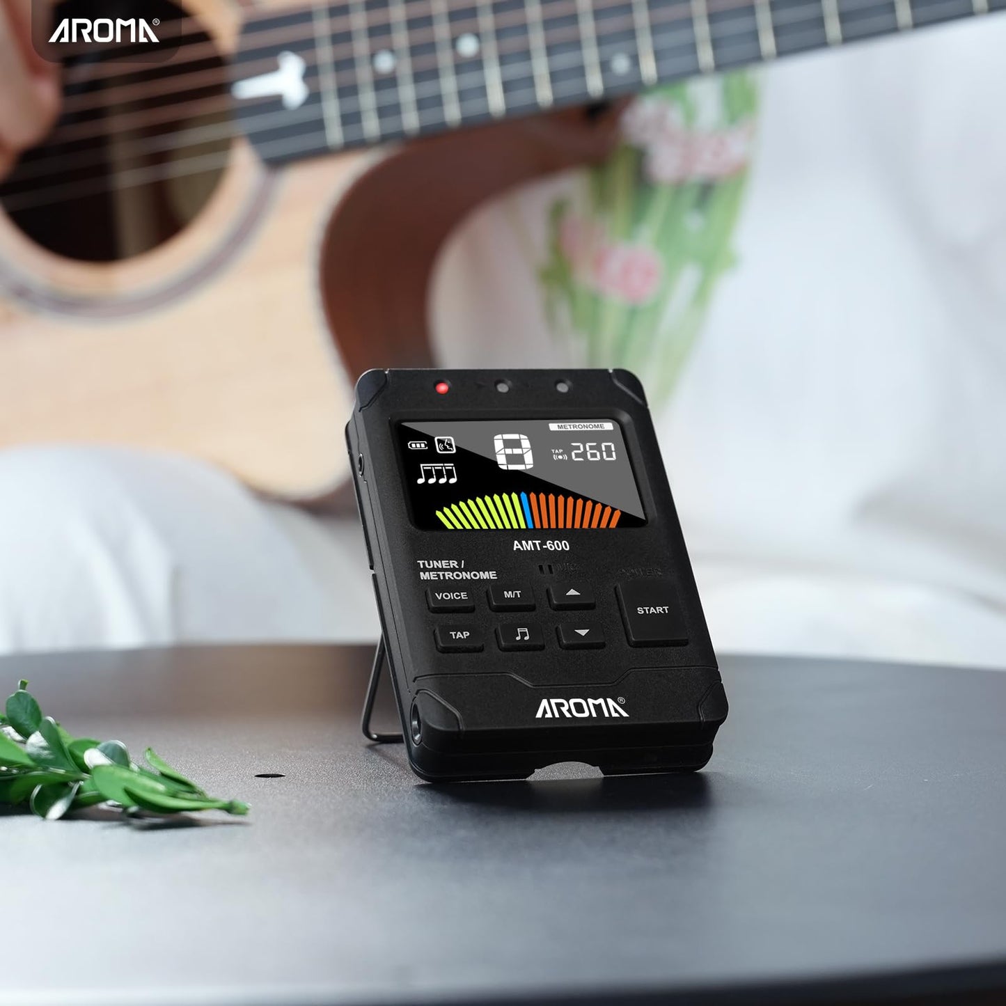 Aroma Digital Metronome Tuner Rechargeable for All Instruments with Guitar Bass Violin Ukulele Chromatic and Wind Instruments Tuning Modes