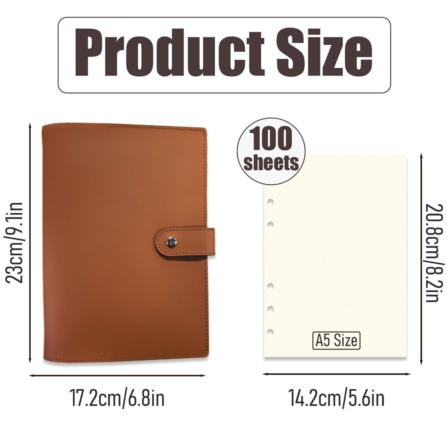 Acidea Refillable A5 Leather Binder Notebook, Vintage Organizer with 6-Ring Metal Binder, 200Pages Blank Paper, Pen Loop & Pocket, leather Planner for Office School Travel Business Planning Writing