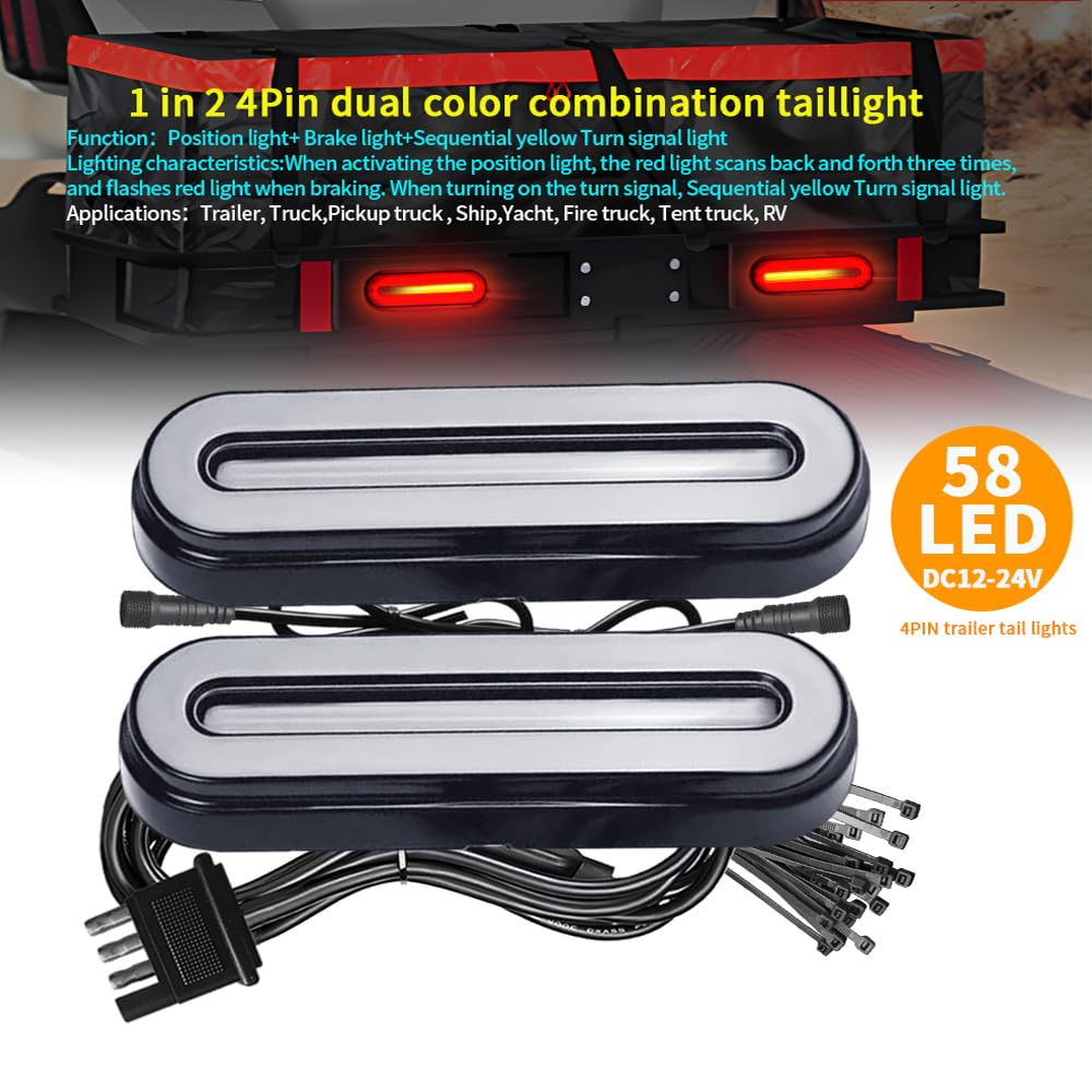 BlyilyB Oval Cargo Carrier Stop Turn Signals Tail Light Light Kit with Waterproof 4 Pin Grommets Wire Harness For Luggage Rack (Pack of 2)