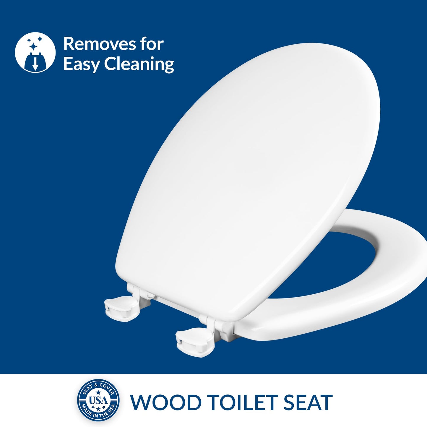 Mayfair Athens Toilet Seat, Easy Clean Hinges and Durable Wood Seat, Round, White