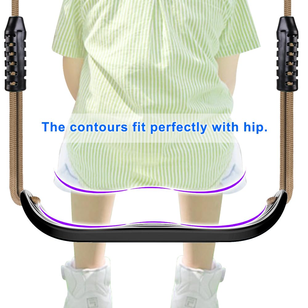 SELEWARE Non-Slip Plastic Swing Seat, Heavy Duty Tree Swing Set with Adjustable Rope & Carabiners for Kids & Adults, Outdoor/Indoor Playground Seat Replacement, Black, 2 Pack