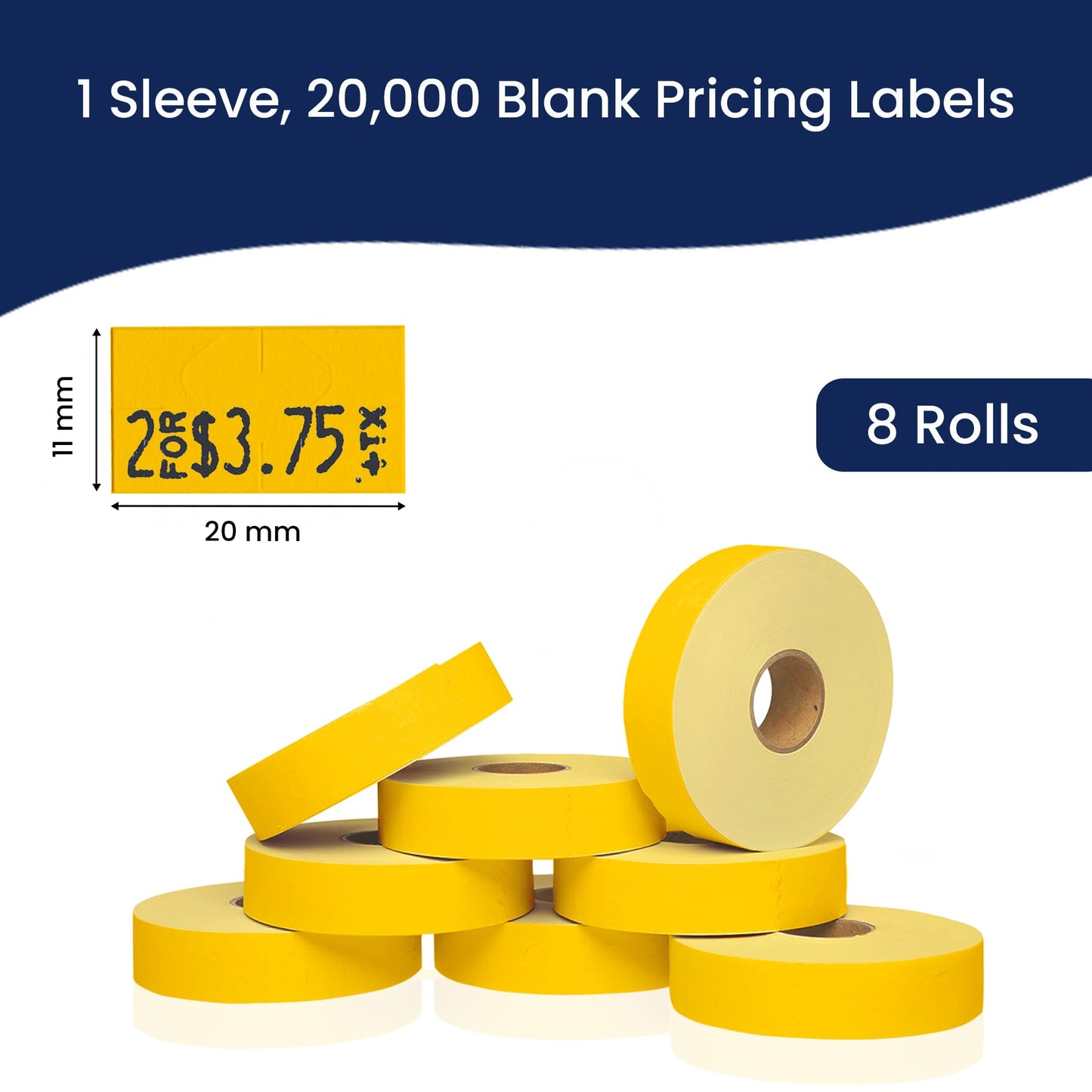 Perco Yellow Pricing Labels for Monarch 1131 Price Gun - 1 Sleeve, 8 Rolls, 20,000 Price Marking Labels - with Ink Roll Included
