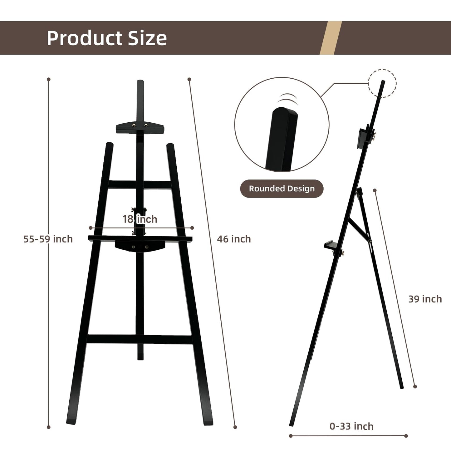 Stuelloaf Adjustable Black Wooden Painting Easel, Pine Art Easel Stand Hold up to 43'', Painting Canvas for Wedding Sign and Poster, Drawing for Adults, Begginners and Students, Black