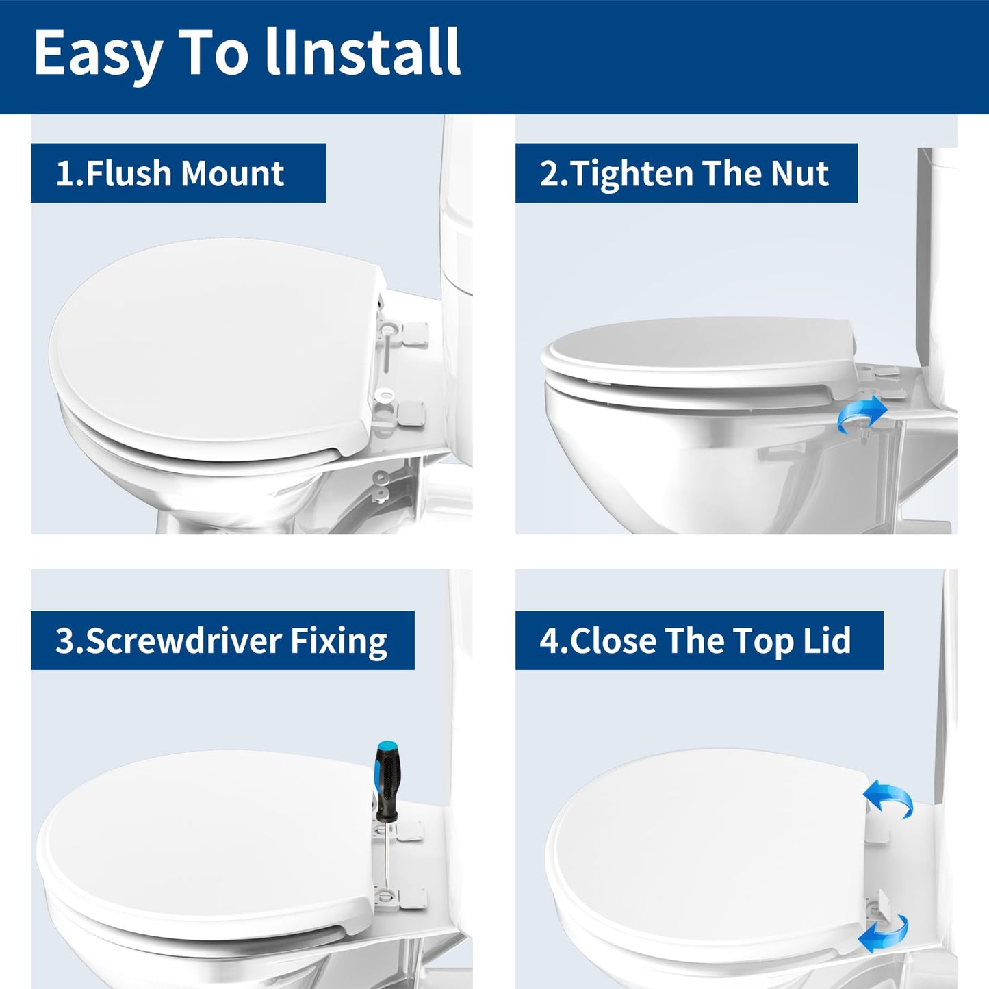 Meydrdou Toilet Seat Round Soft Close 16.5inch，Toilet Lid Slow Close Quiet,No Slapping,Easy Installation & Release,Safe PP Material Easy Clean，2 Years Support, White Plastic
