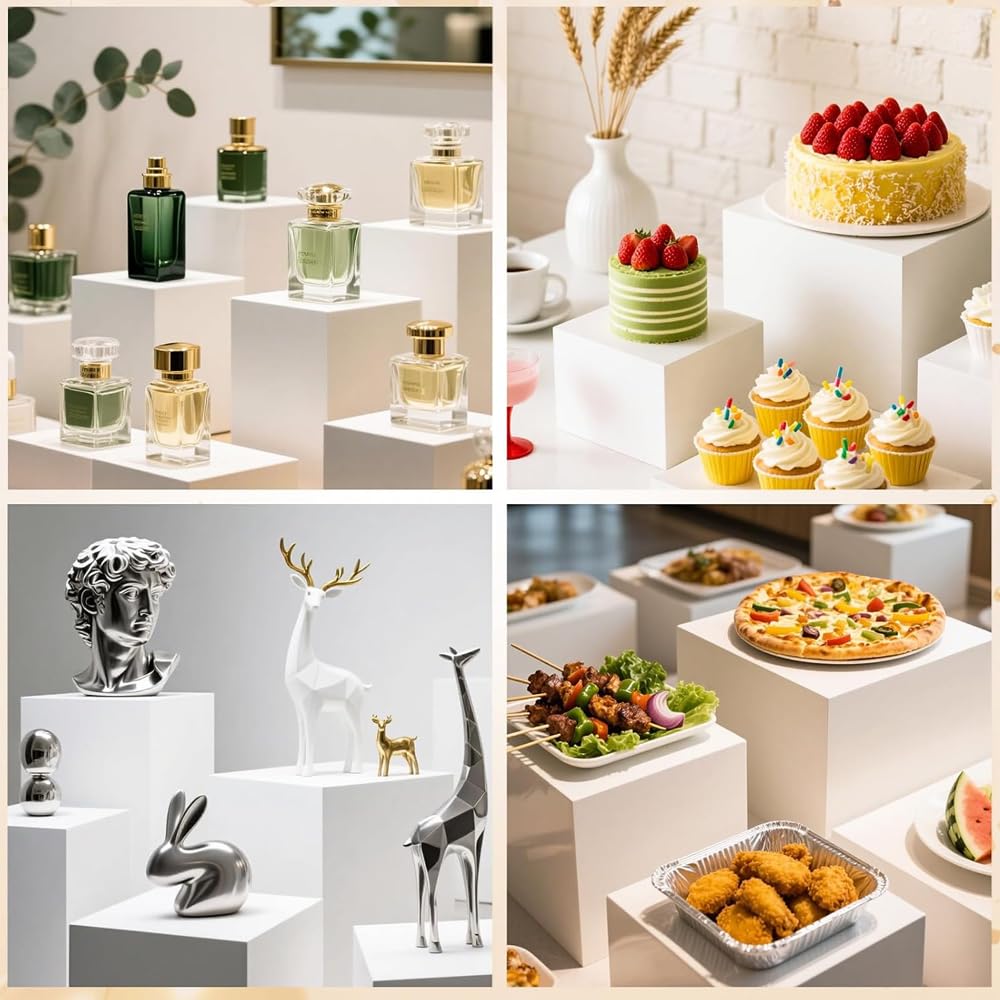 6Pcs Buffet Risers,Food Risers for Buffet Table Display Stand Shelf for Party Catering Dessert Collectibles Acrylic Cube Boxes Display with Hollow Bottoms White Set (Size 5",6",7",8",9",10")