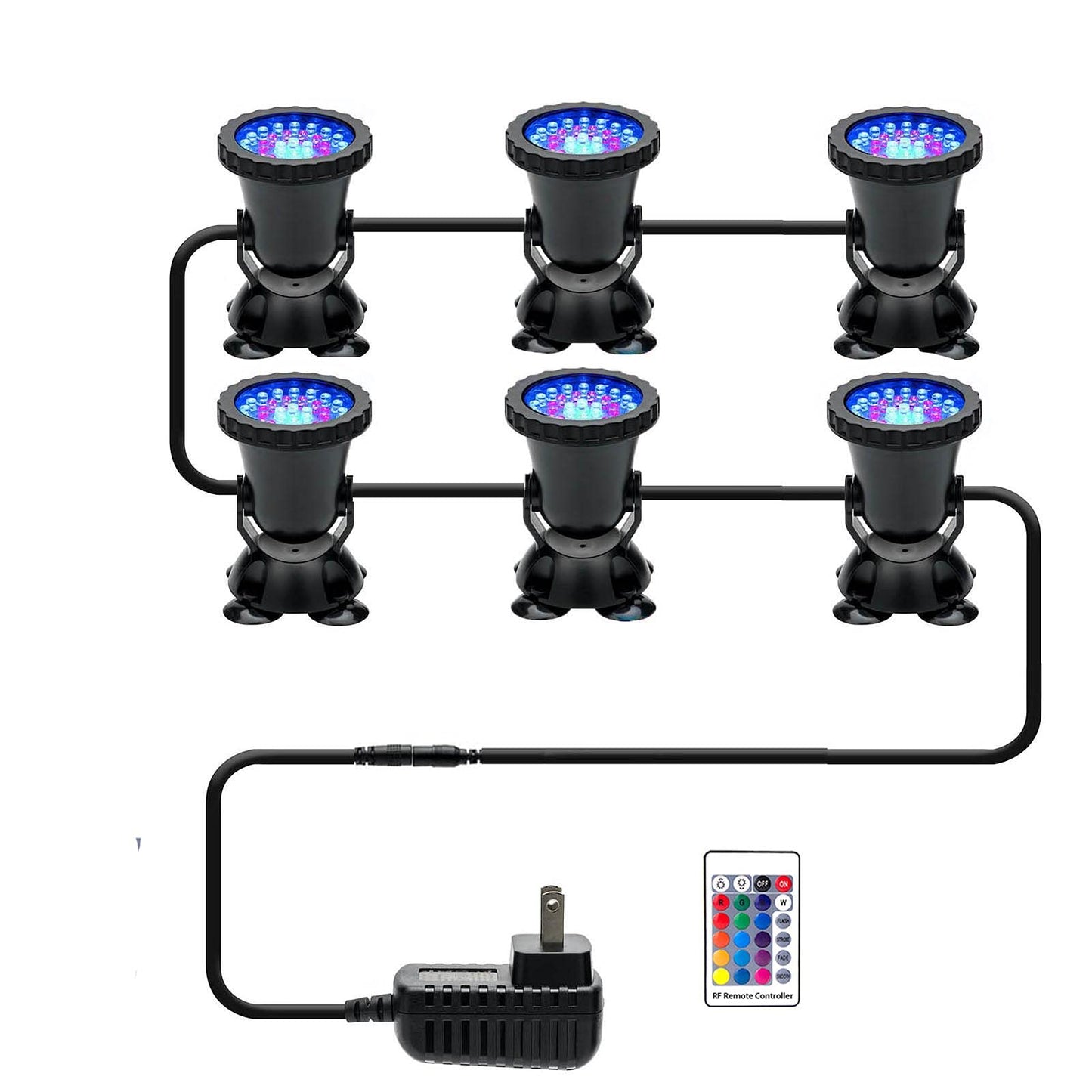 GZKANFUL Pond Lights LED Underwater RGB Color Changing Spotlight Dimmable IP68 Waterproof Submersible Fountain Lights Outdoor Landscape Spot Lights for Lawn Fountain Yard Halloween, 6 Lights