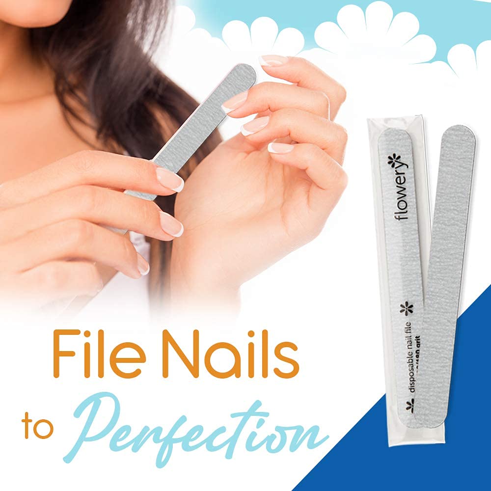 Flowery Disposable Nail File Cushion Core 100/180, Silver, 100-Count