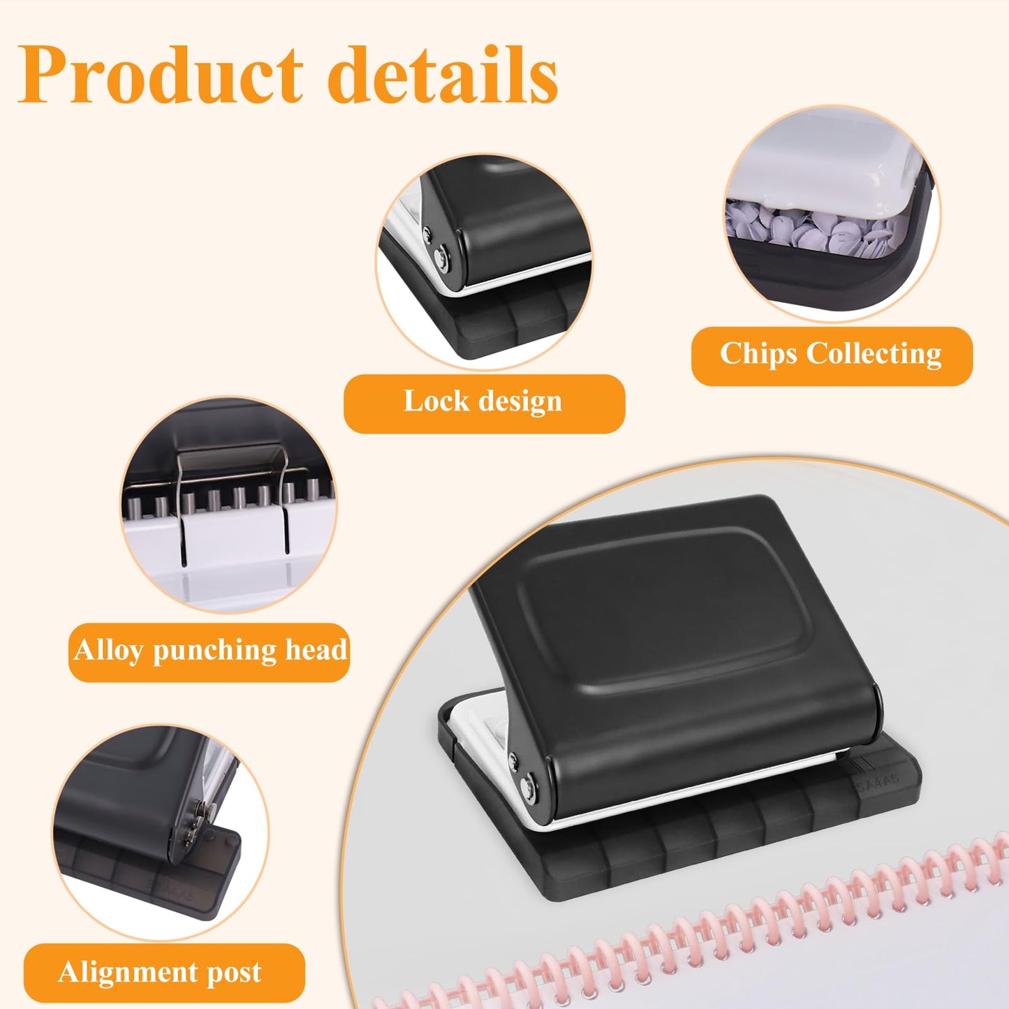 Hoqqf 10 Hole Punch Binding Machine for Planners with 10 Multi-Color Binder Rings,30 Holes on A4,20 Holes on A5,26 Holes on B5,10 Sheet Capacity (Black)
