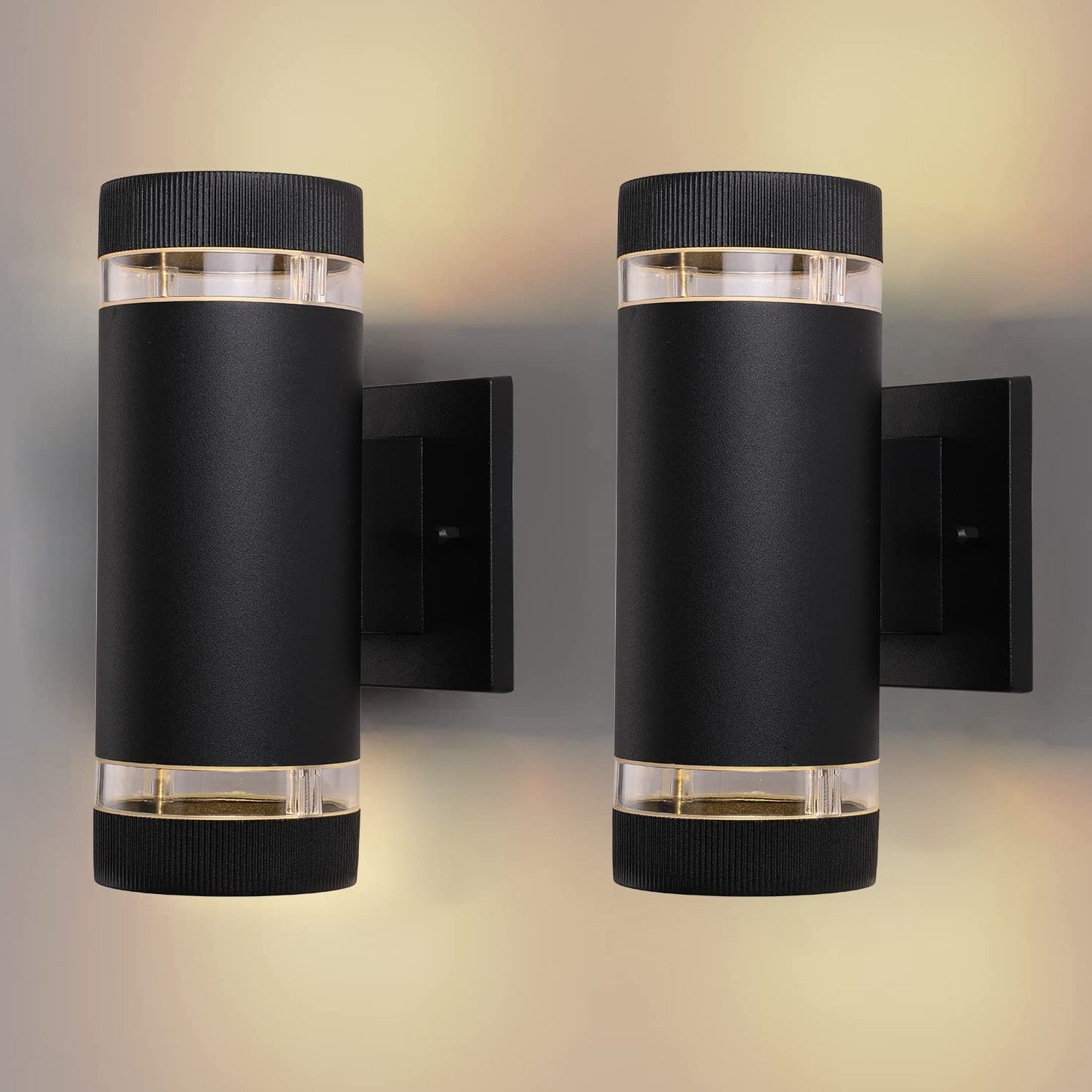 RETRELMP Outdoor Wall Sconce, LED Waterproof Exterior Wall Mount Lamp Black Modern Cylinder Porch Up and Down Light Fixture for Garden Patio 2 Pack…