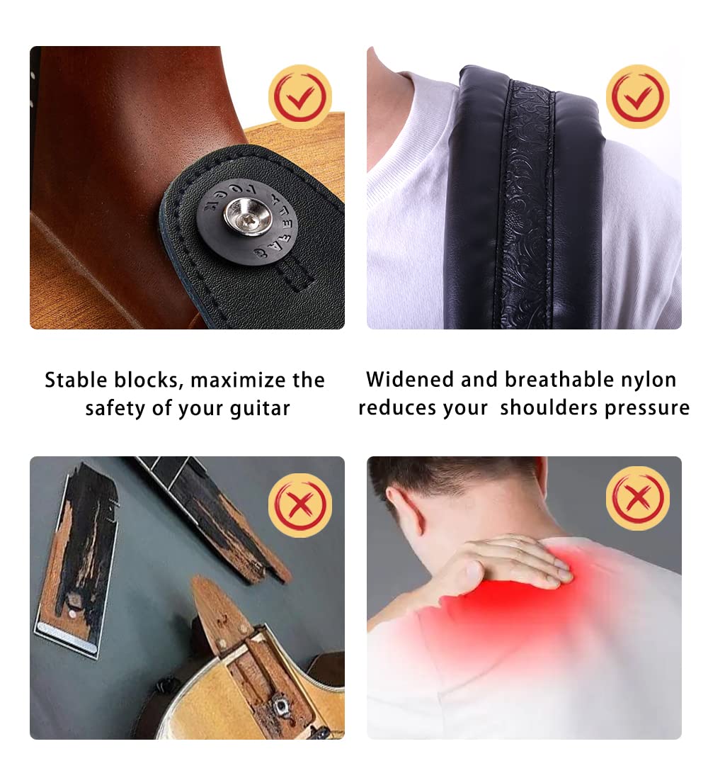 Surpop Neoprene Guitar Strap 3.4'' With Carbon Buckle, Leather Top & Back Soft For Bass, Electric Acoustic Guitar