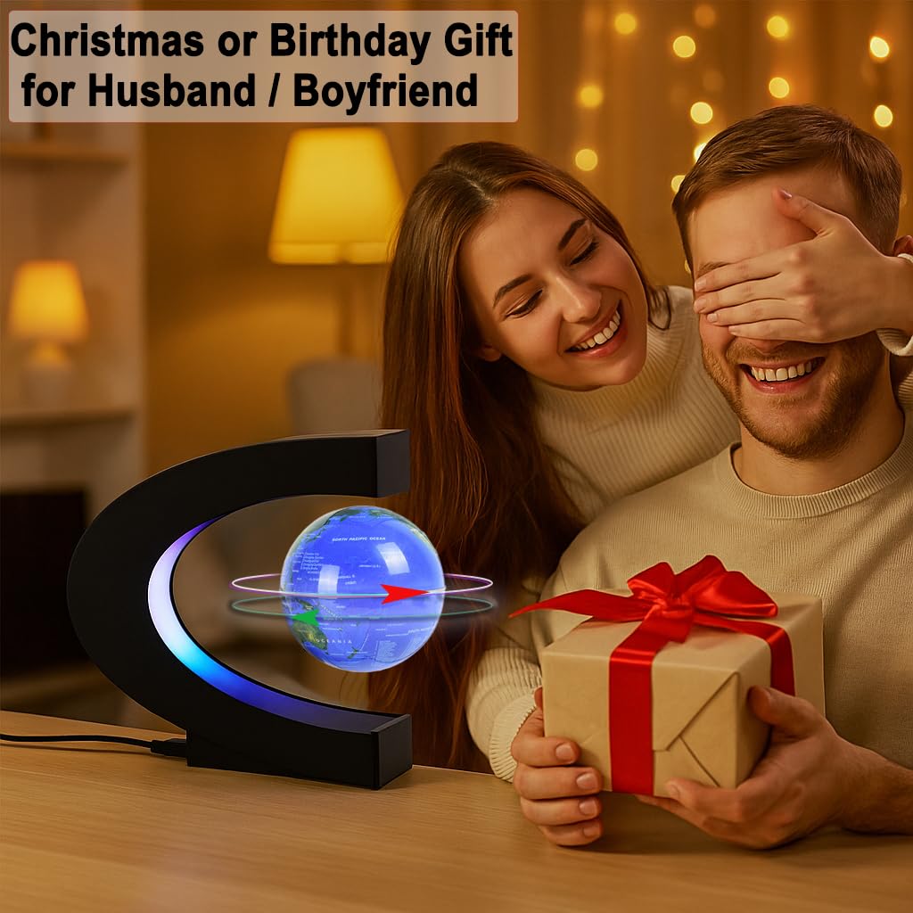 BEBEVOGUE Magnetic Levitation Floating Globe with LED Light Anti Gravity Levitating World Map Office Home Bedroom Desk Gadget Decor Unique Birthday Gift for Men Kids Husband Boss