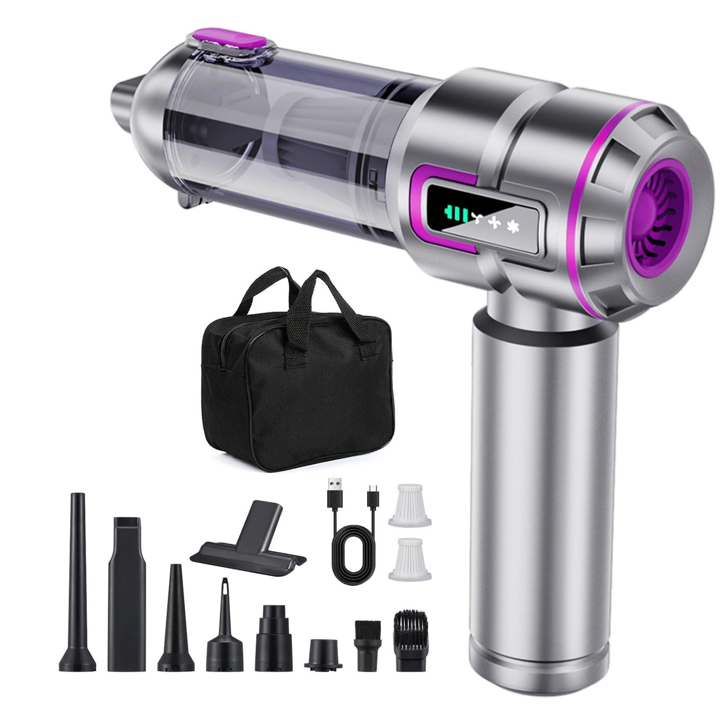 Car Vacuum Cleaner Cordless with Battery and 3-Segment Display,23000PA High Power Mini Vacuum Cleaner,Rechargeable Handheld Vacuum Cleaner,Portable Vacuum for Pet Hair, Home, Office