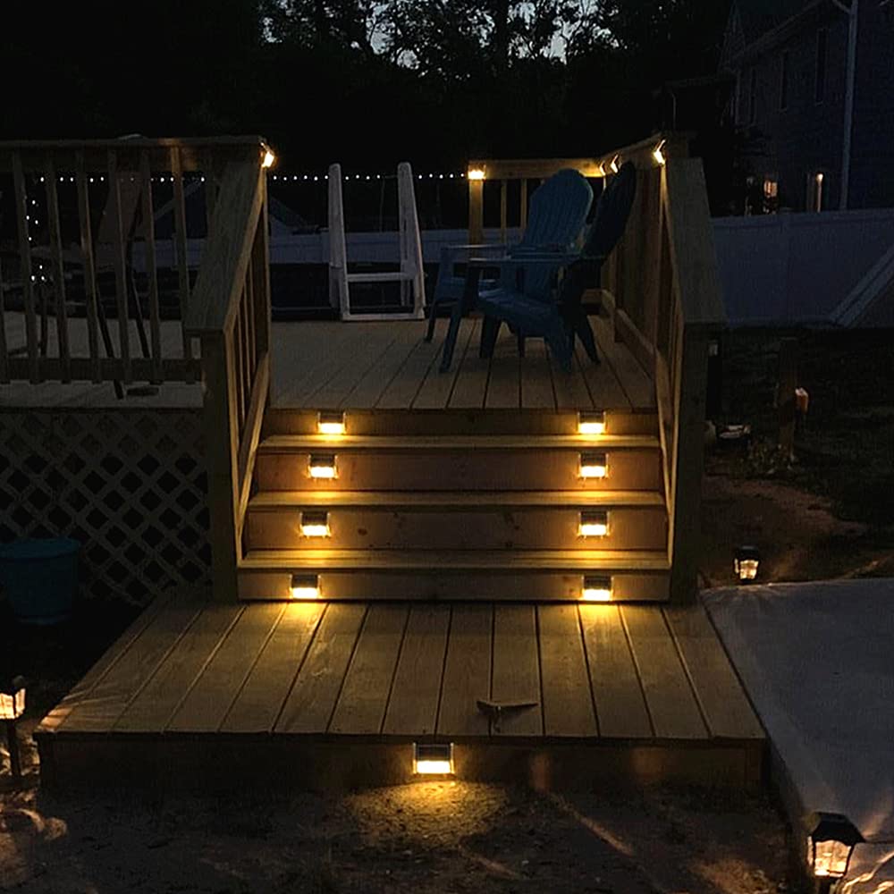 Lightess Solar Lights for Steps Deck Stair Outdoor Waterproof Stainless Steel LED Fence Light, 6 Pack, Warm White