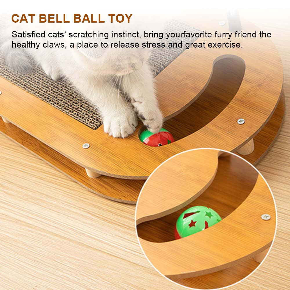 Cat Scratching Board with Cat Arch Self Groomer and Kitty Ball Toys, cat Scratcher Cardboard for Indoor Cats, Eco-Friendly Wood, Durable, Stable and Non-Slip, cat Scratcher Pad