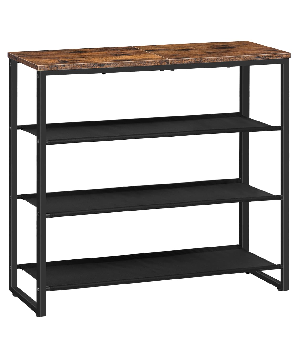 HOOBRO Shoe Rack, 4 Tier Shoe Storage Organizer, Shoe Shelf with 3 Oxford Fabric Shelves and Top Panel, Holds 12-16 Pairs of Shoes, for Entryway, Closet, Steel Frame, Rustic Brown BF47XJ01G1