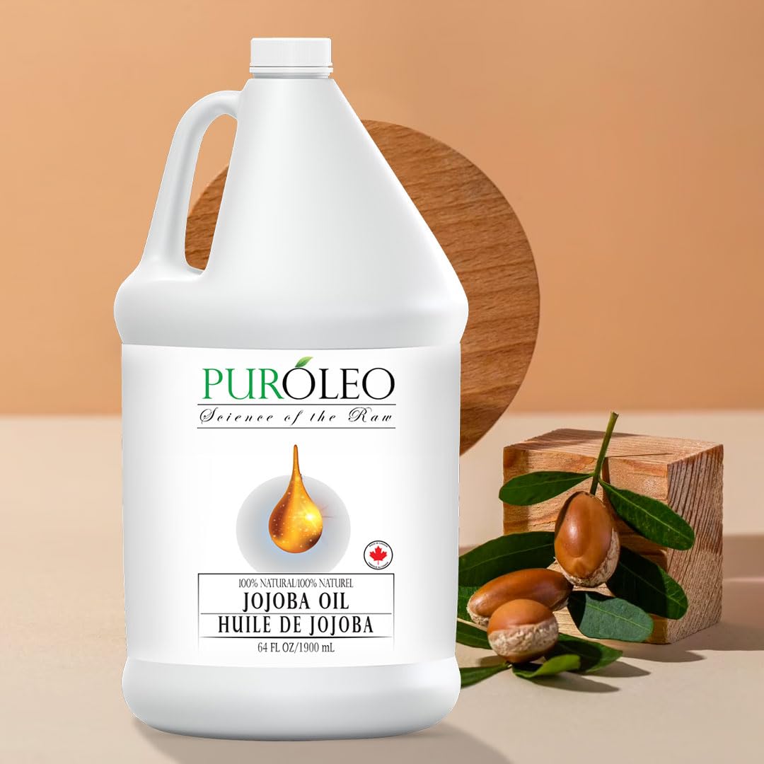 PUROLEO Jojoba Oil 64 Fl Oz/1900 ML (Packed In Canada) 100% Pure and Natural for Hair Oil, beard oil , Cuticle Oil, baby oil & Face Oil | |Personal Beauty Pack Easy to carry | Premium Leakproof unbreakable Packaging