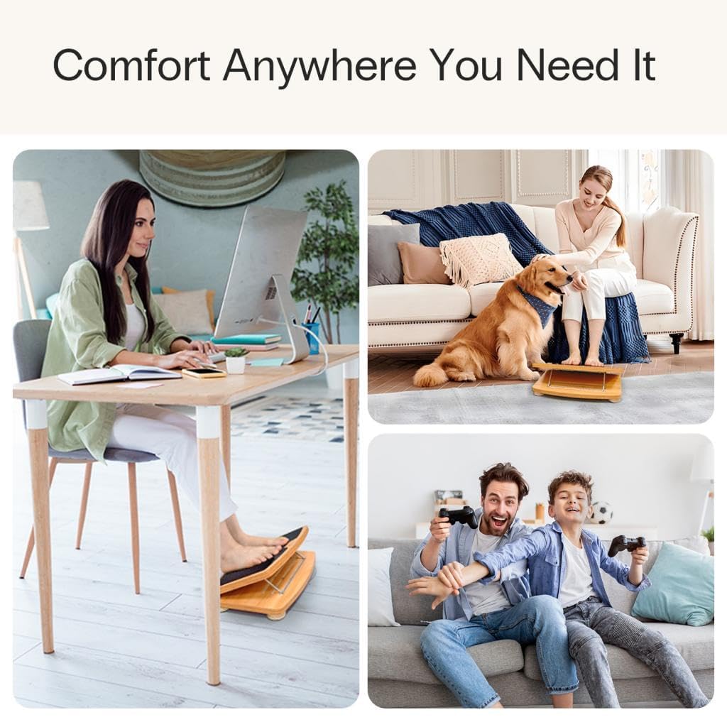 StrongTek Adjustable Wooden Foot Rest for Under Desk, Ergonomic Office Footstool with 3 Height Levels, Improves Posture & Leg Circulation, Comfortable Foot Support for Work & Home