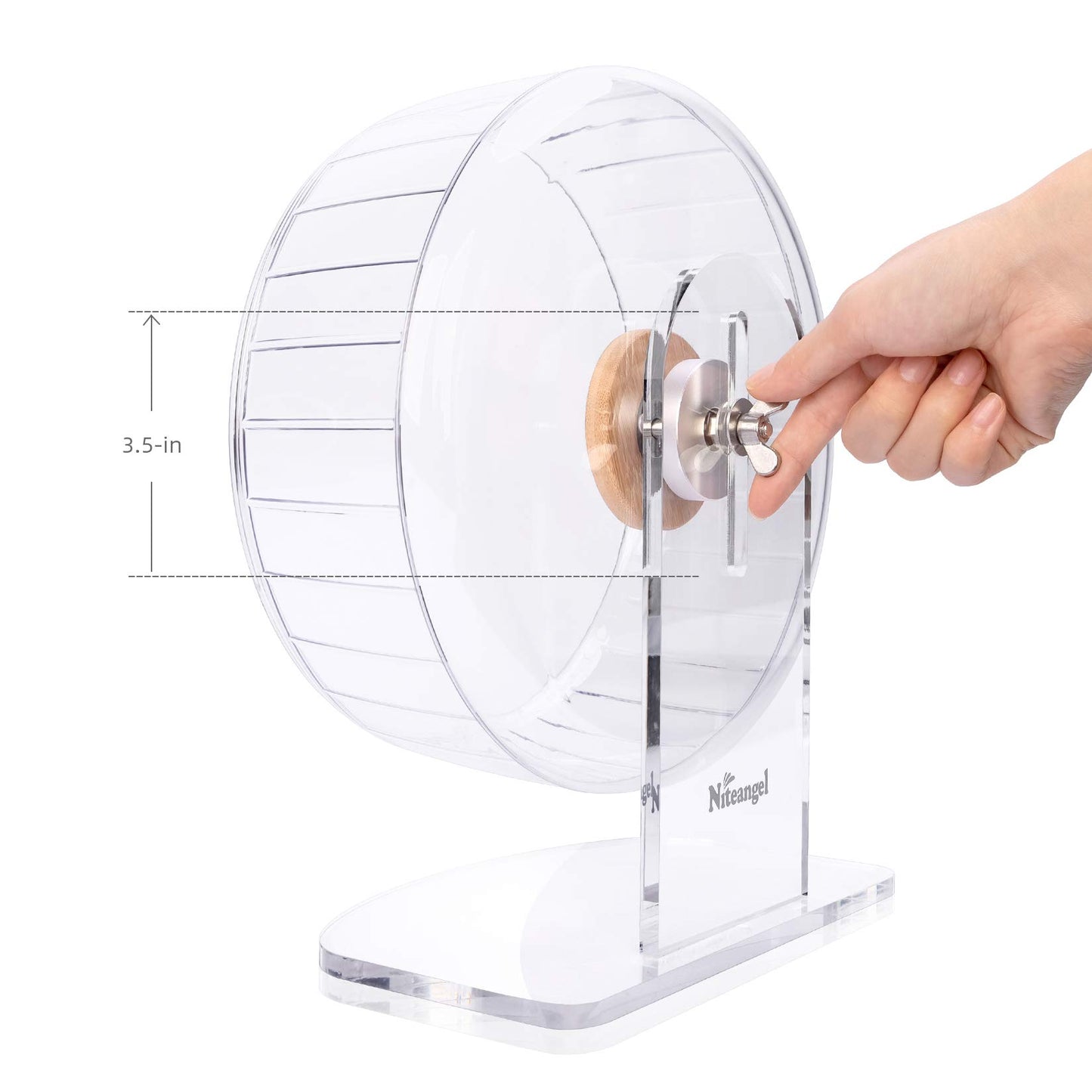 Niteangel Super-Silent Hamster Exercise Wheels - Quiet Spinner Hamster Running Wheels with Adjustable Stand for Dwarf Syrian Hamsters Gerbils Mice Or Other Small Animals (Transparent, Medium)