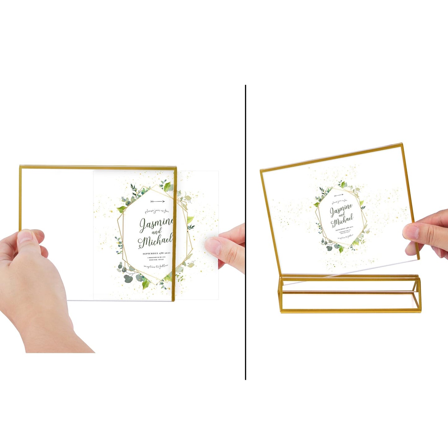 Boxalls Acrylic Sign Holders 5x7 in Gold, 6 Pack Picture Frame Table Number Wedding Holder, Horizontal Photo Stand Double Sided, Menu Recipe Restaurant Reserved Display Centerpieces Bulk Frames