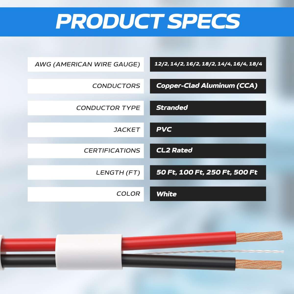 250ft 14AWG 4 Conductors 144 CL2 Rated Loud Speaker Cable Wire, Pull Box For In-Wall Installation 14AWG 4 Conductors, 250ft