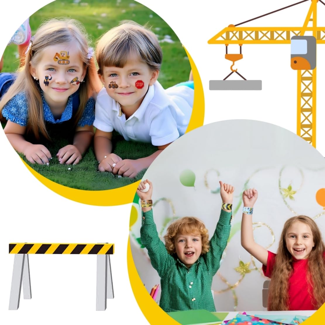 Construction Pinata Party Favors Construction Birthday Party Decorations for Boys Excavator Pinata Truck Party Supplies with Stickers Slap Bracelets Keychains Silicone Bands Mini Trucks (Construction)
