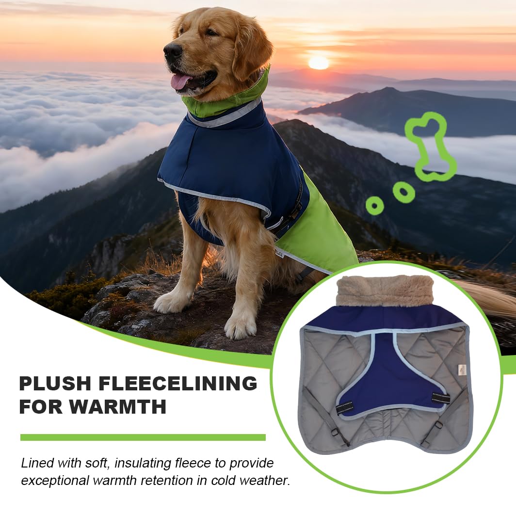 Waterproof Dog Winter Coat, Reflective Turtleneck Design, Fleece Jacket with Snow Protection for Large Dogs, Cold Weather Pet Apparel (Green, 5XL)