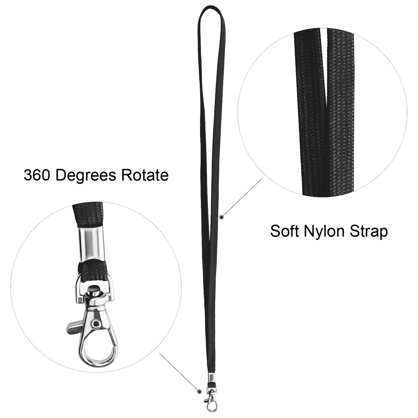 Neck Strap Lanyards - Fushing 100 Pack Black ID Badge Lanyards with Swivel Clasp for Office ID Card Holders Badges Holders Keychain